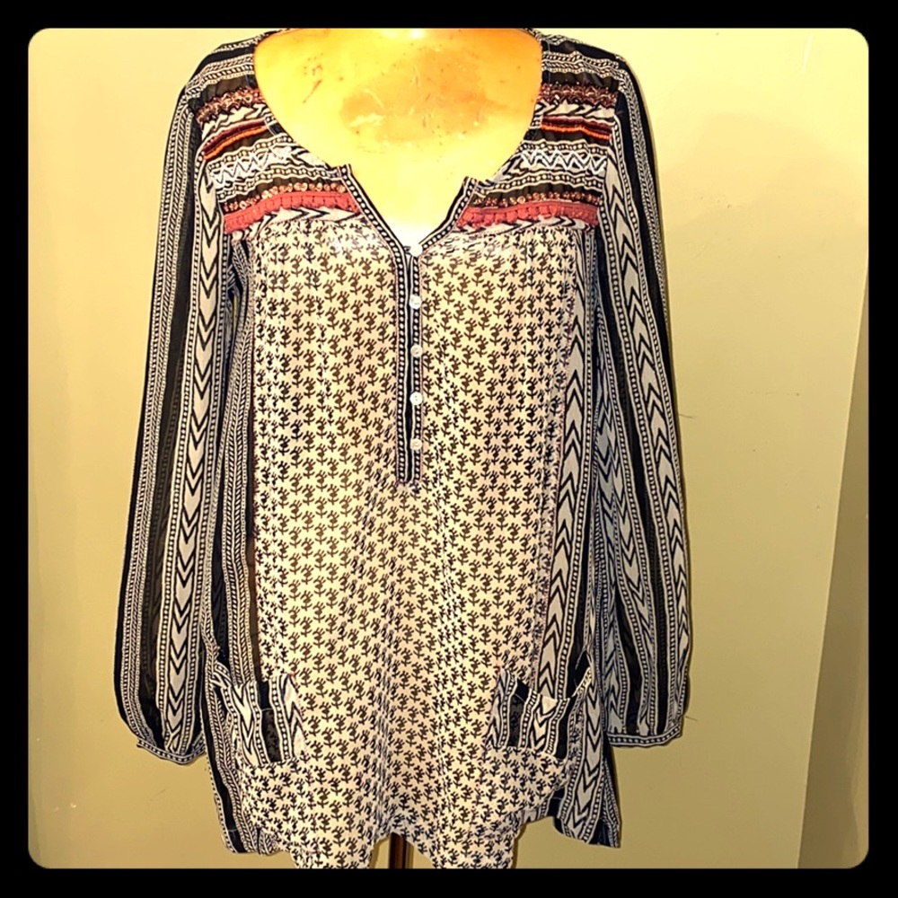 FREE PEOPLE Small Sheer Embroidered Tunic Dress